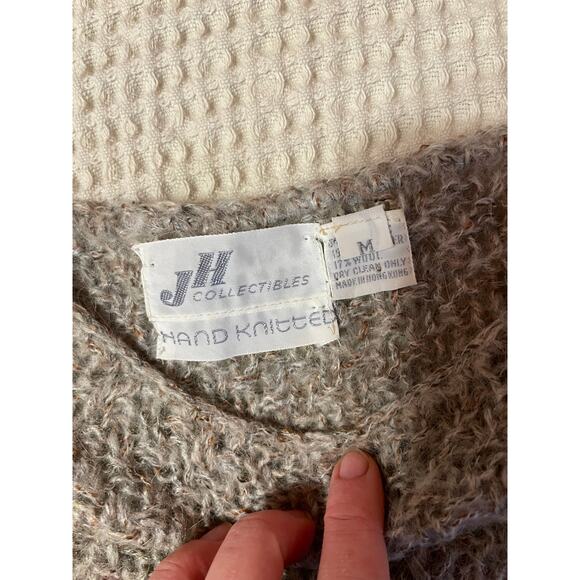 VTG JH Collectibles Hand Knitted Gray Wool Blend Puff 3/4 Sleeve Sweater Medium - Picture 3 of 12